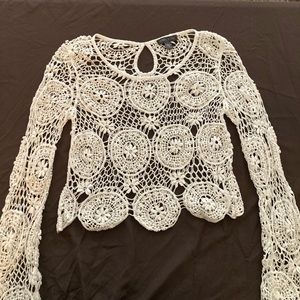 White Lace Crotchet Style Crop Top // Spring Flower Bohemian Girl Wedding